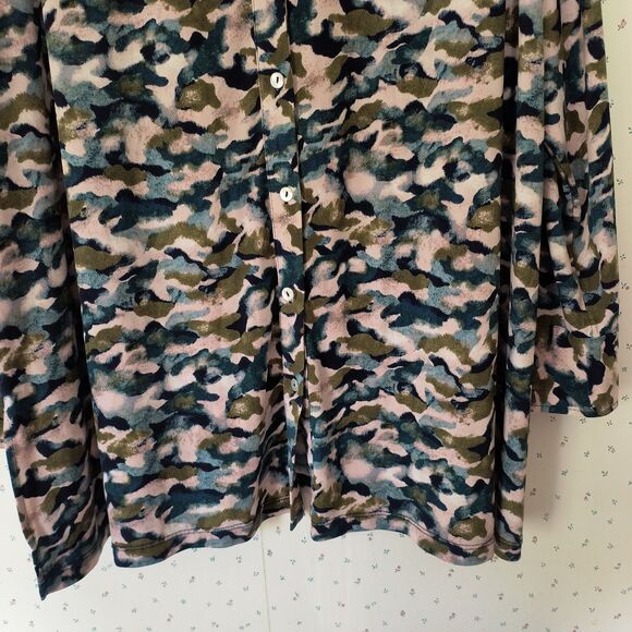 Susan Graver Liquid Knit Top 2X Multicolor Abstract Print Button-up Office Boho - Picture 5 of 16